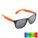 CZARNE okulary przeciwsłoneczne GLAZE z pomarańczowymi zausznikami. Gadżet pod nadruki reklamowe.
